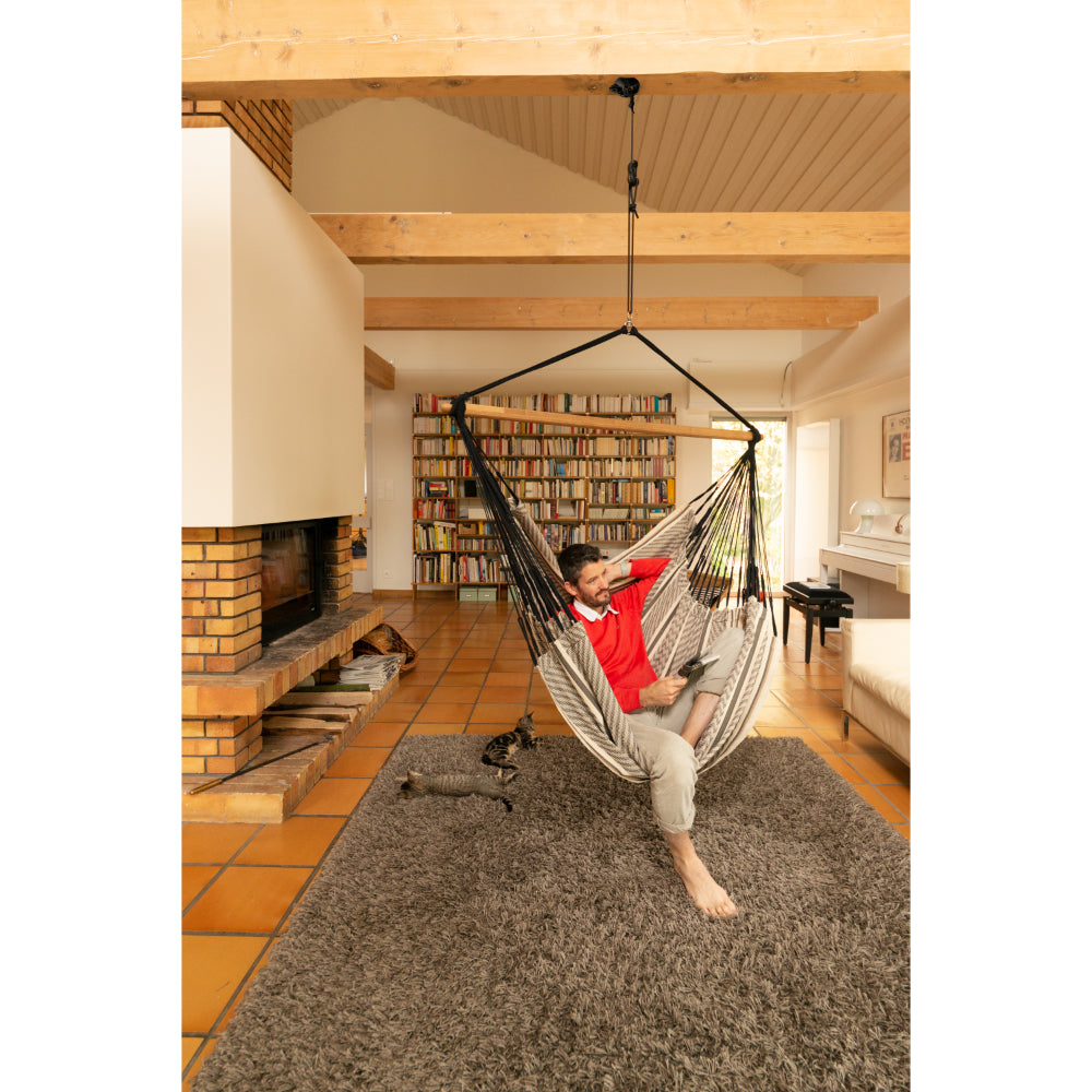 Indoor hammock chair, black and white organic cotton
