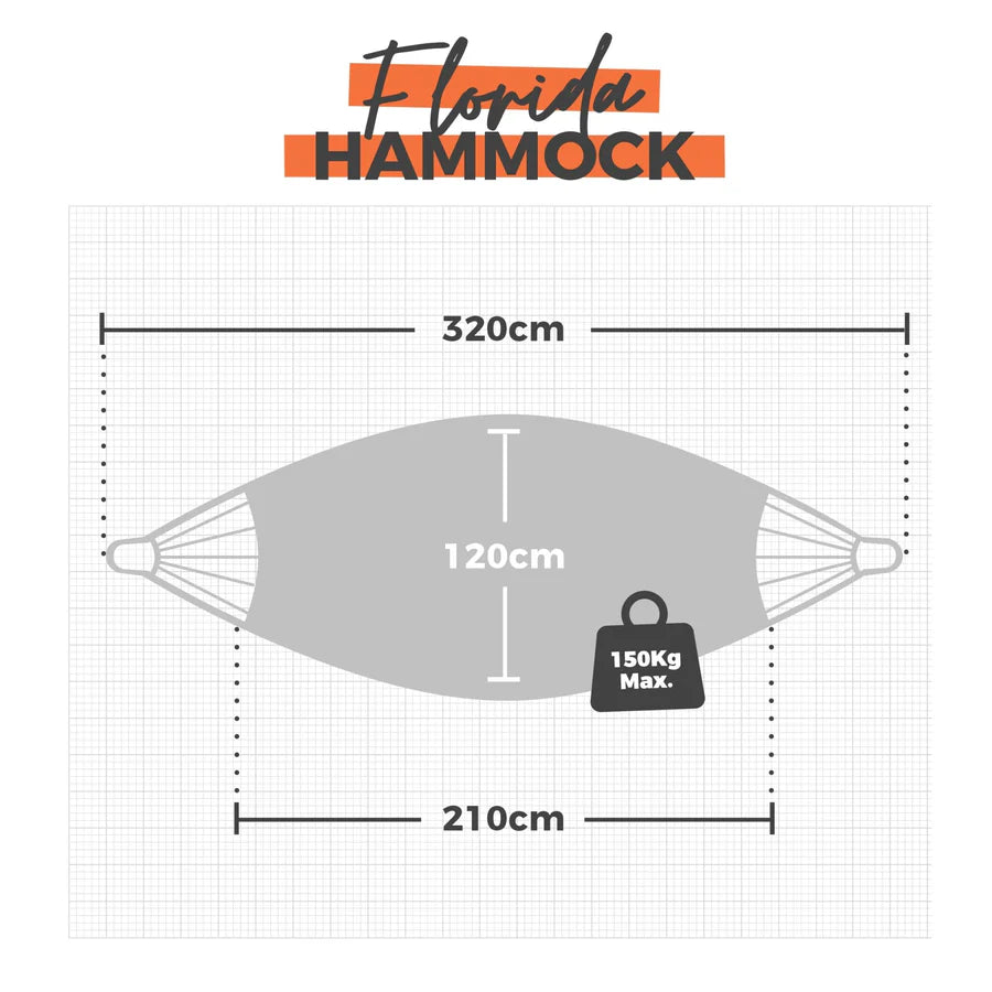 Measurement chart for a Florida Hammock with dimensions and weight capacity.