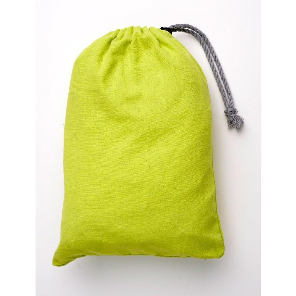Green drawstring bag on a white background