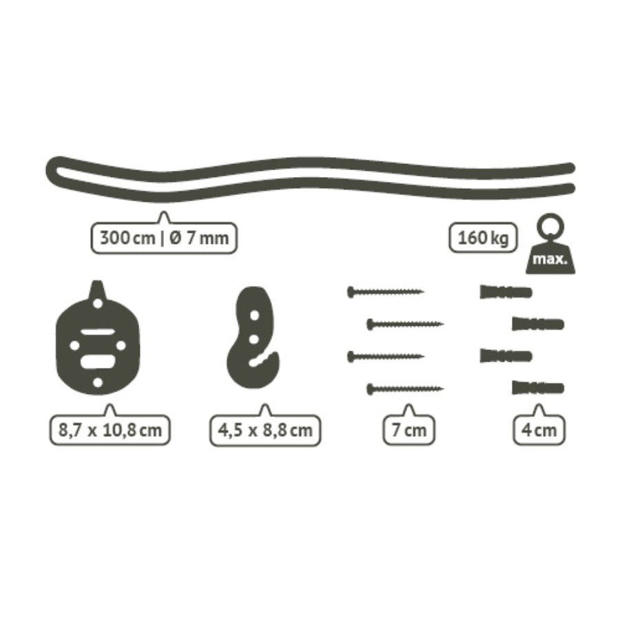 Package parts for chair hammock hanging kit