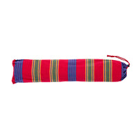Colorful striped fabric roll on a white background