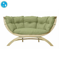 Green cushioned outdoor garden chair with wooden frame