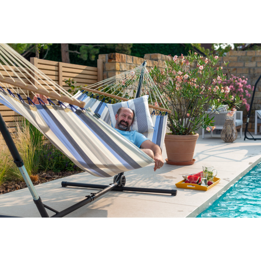 Hammock stand beside a swimming pool