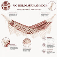 Rio Bordeaux hammock with features highlighted on a white background