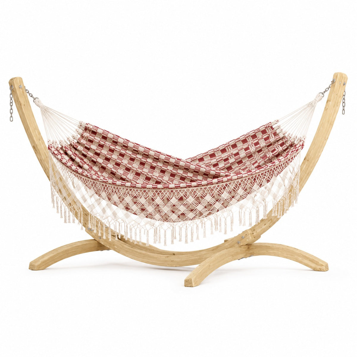 Hammock with wooden stand on a white background