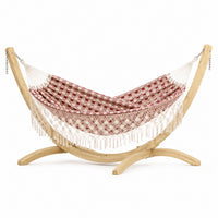 Hammock with wooden stand on a white background