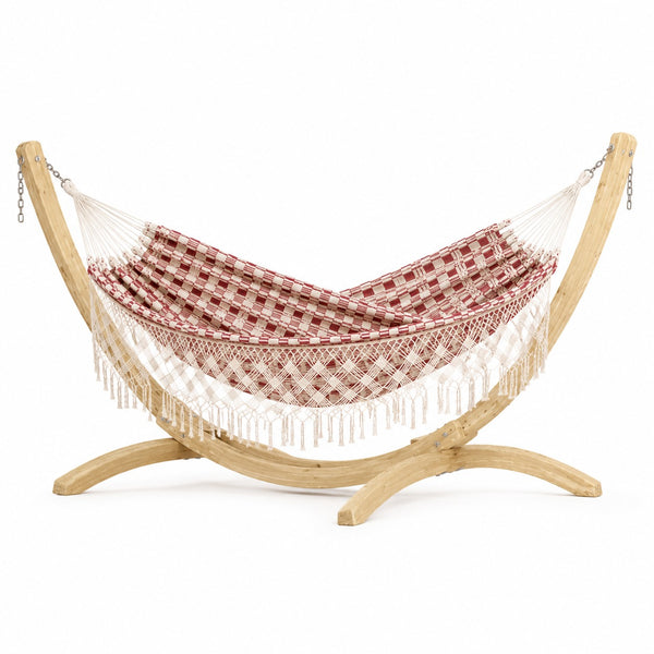 Hammock with wooden stand on a white background