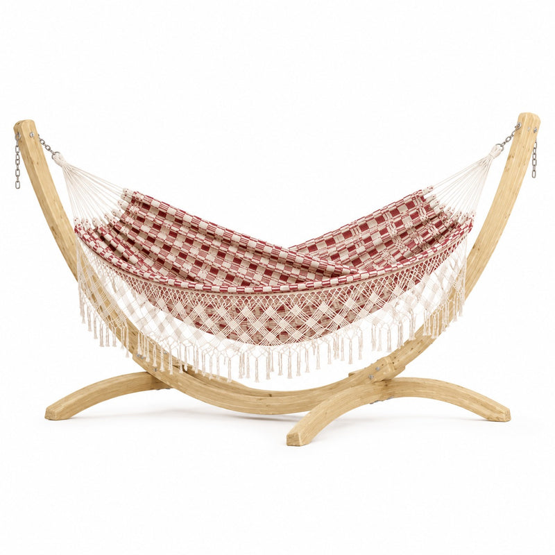 Hammock with wooden stand on a white background