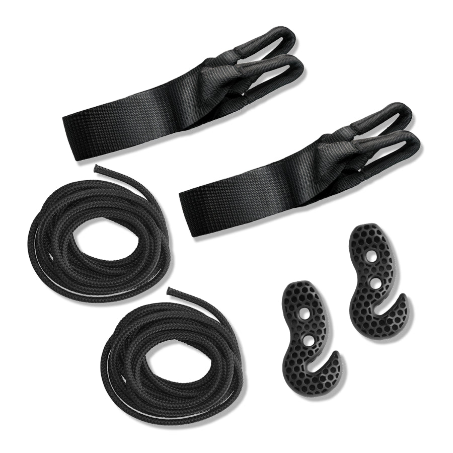 Tree straps, hooks and rope set for hanging a hammock between trees or posts