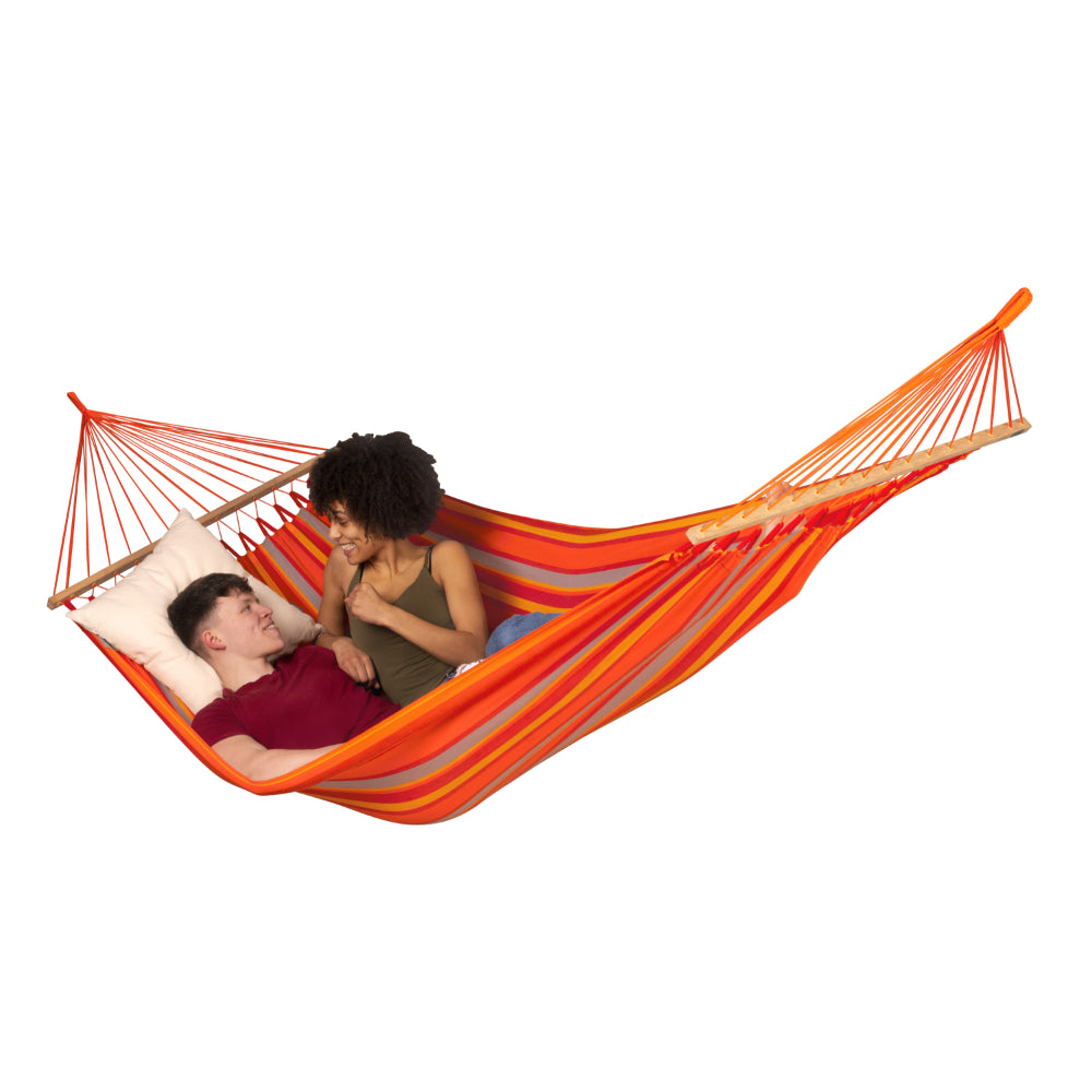 Two person spreader bar hammock in bright orange colours