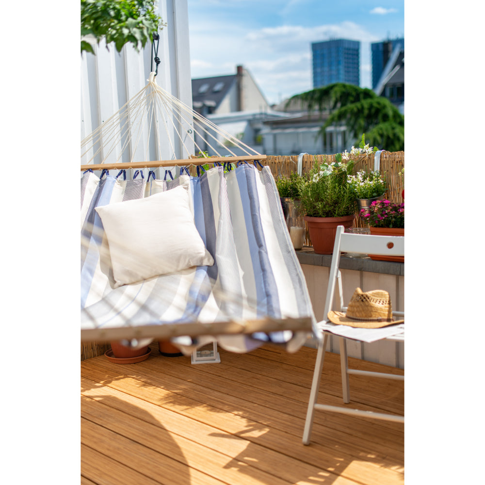 Hammock hung on balcony deck