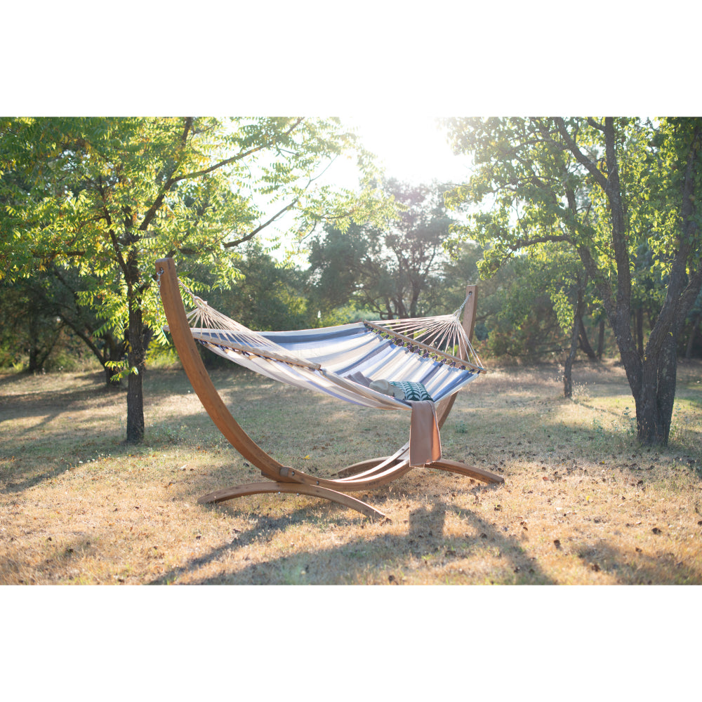 Hammock on wooden stand in park
