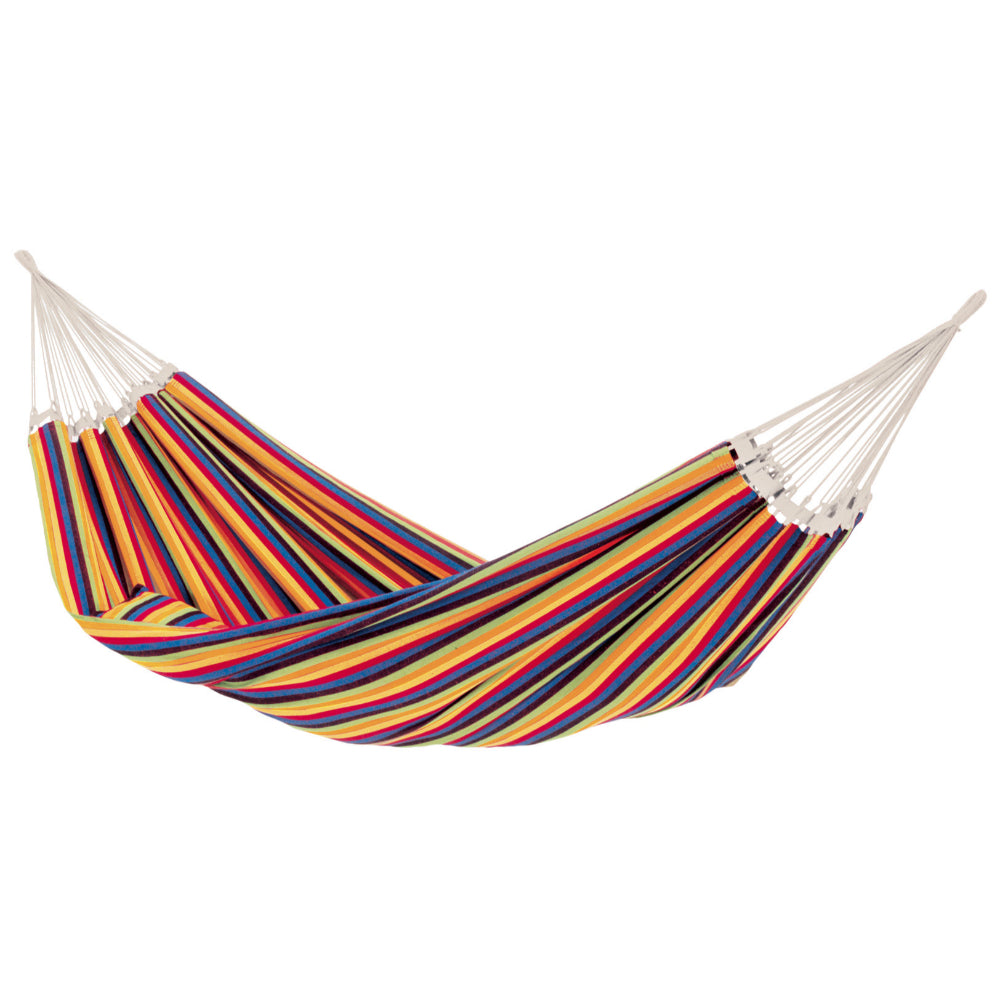Brightly coloured tropical Brazilian fabric hammock