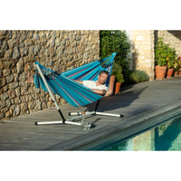 Hammock on stand by pool