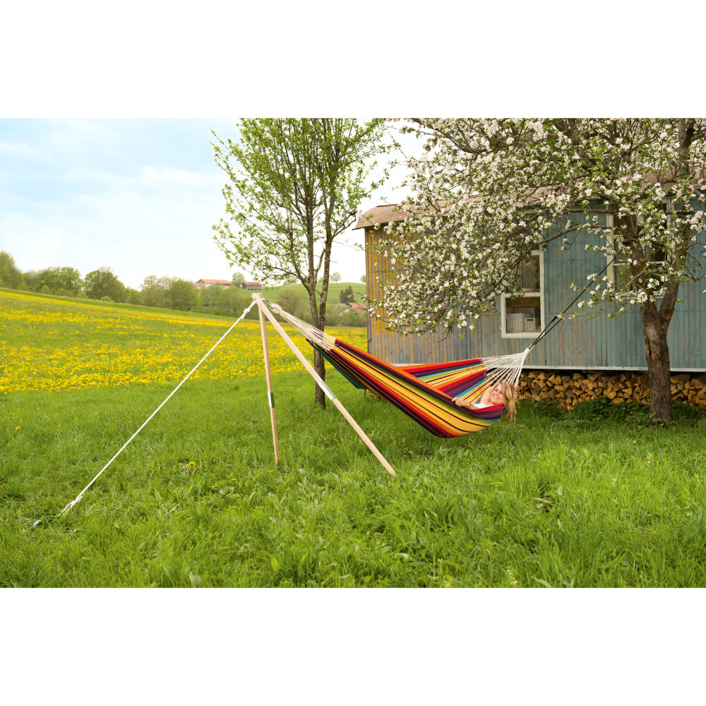 Hammock hanging by garden shed